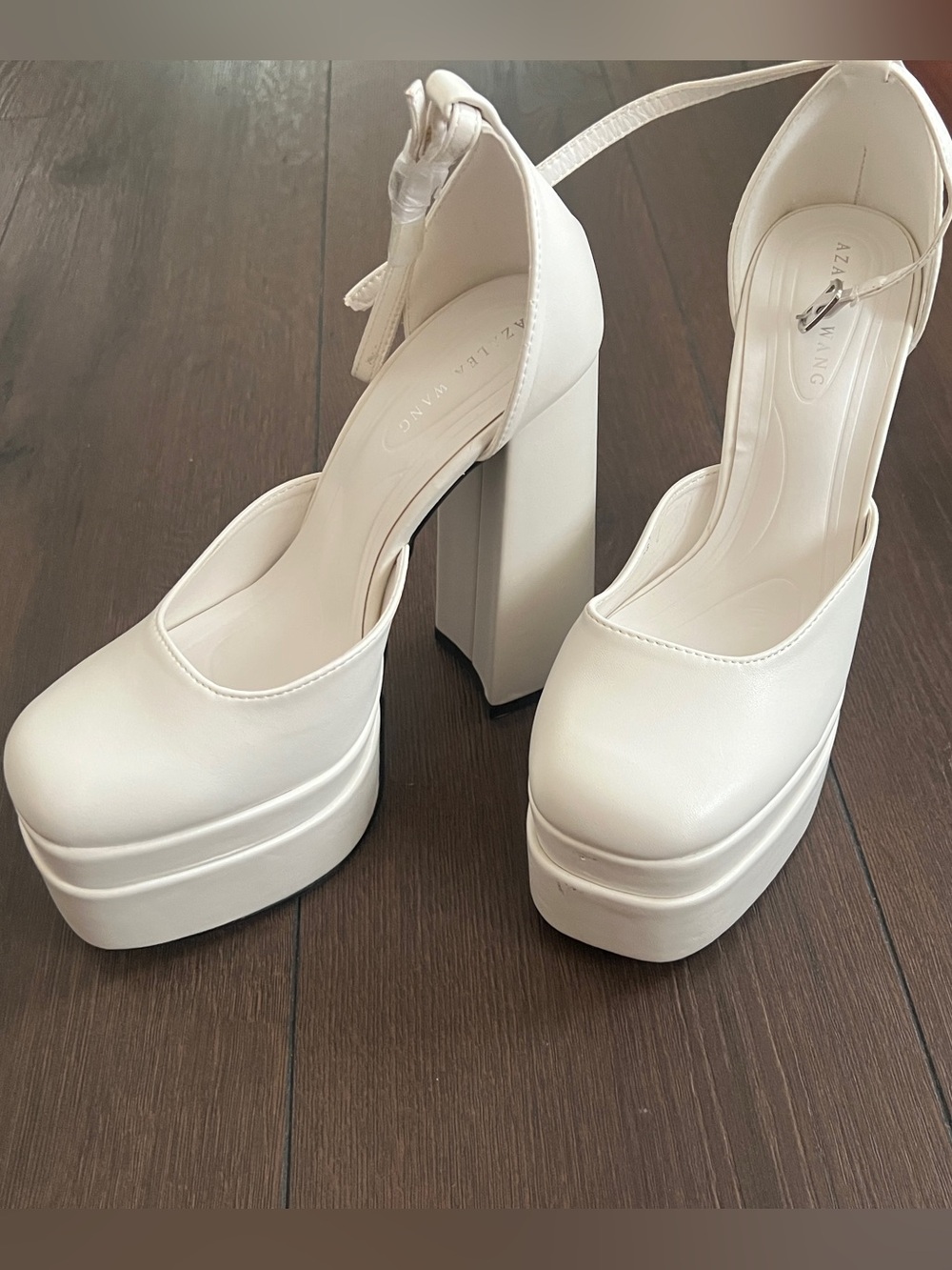 AKIRA White Platform Ankle-Strap Pumps
